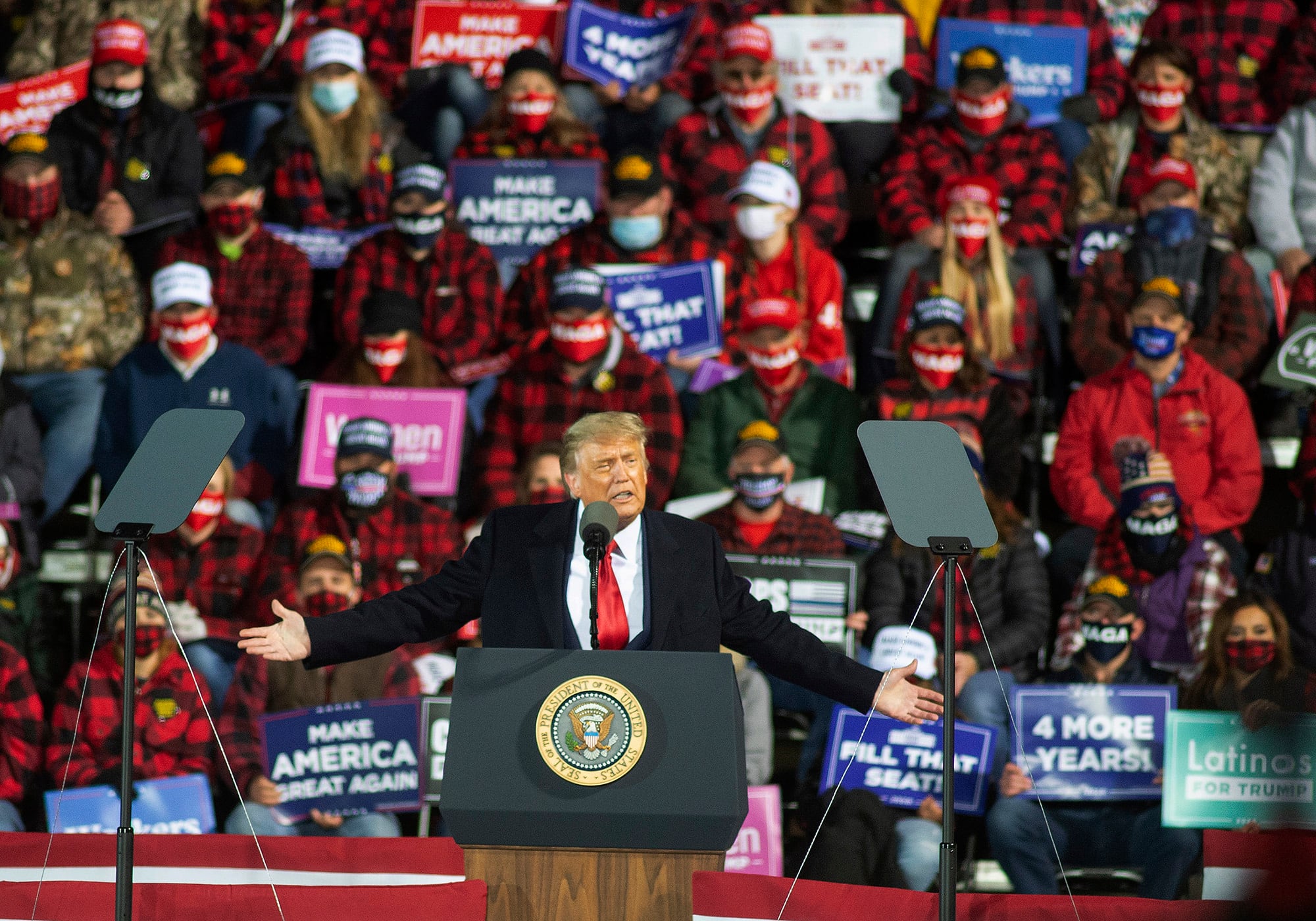 President Donald Trump speaks during a rally, Wednesday, Sept. 30, 2020, in Duluth, Minn.