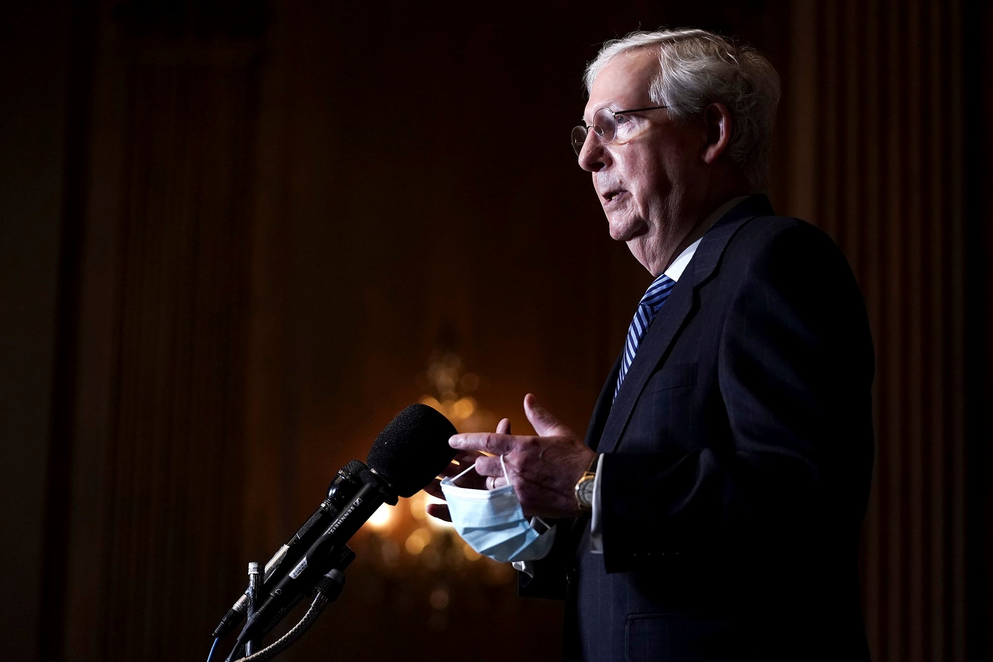 Senate Majority Leader Mitch McConnell of Kentucky talks during a news conference Tuesday, Dec. 8, 2020, on Capitol Hill in Washington.