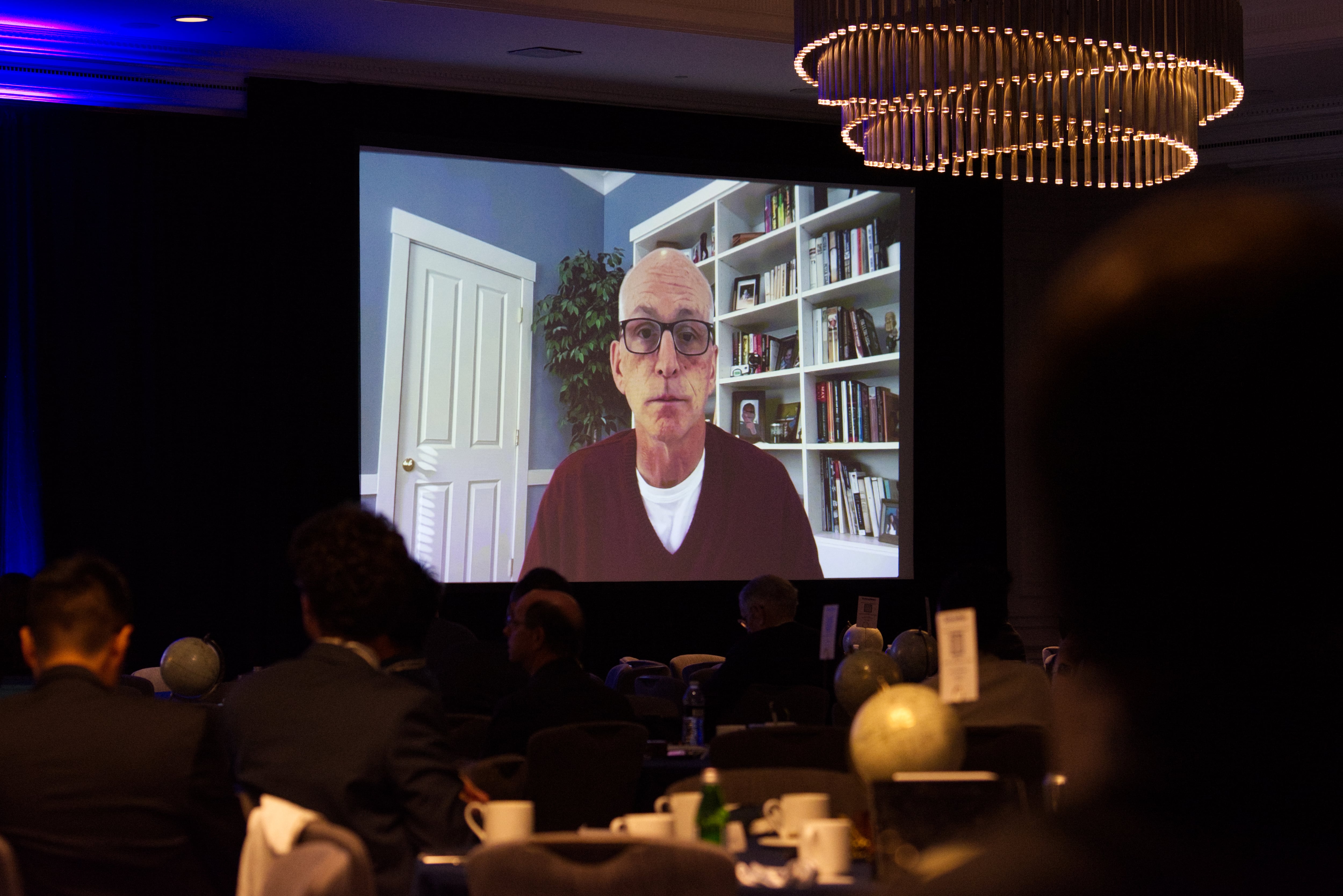 U.S. Rep. Adam Smith, a Washington Democrat, is seen on a screen Sept. 6, 2023, at the Defense News Conference in Pentagon City.