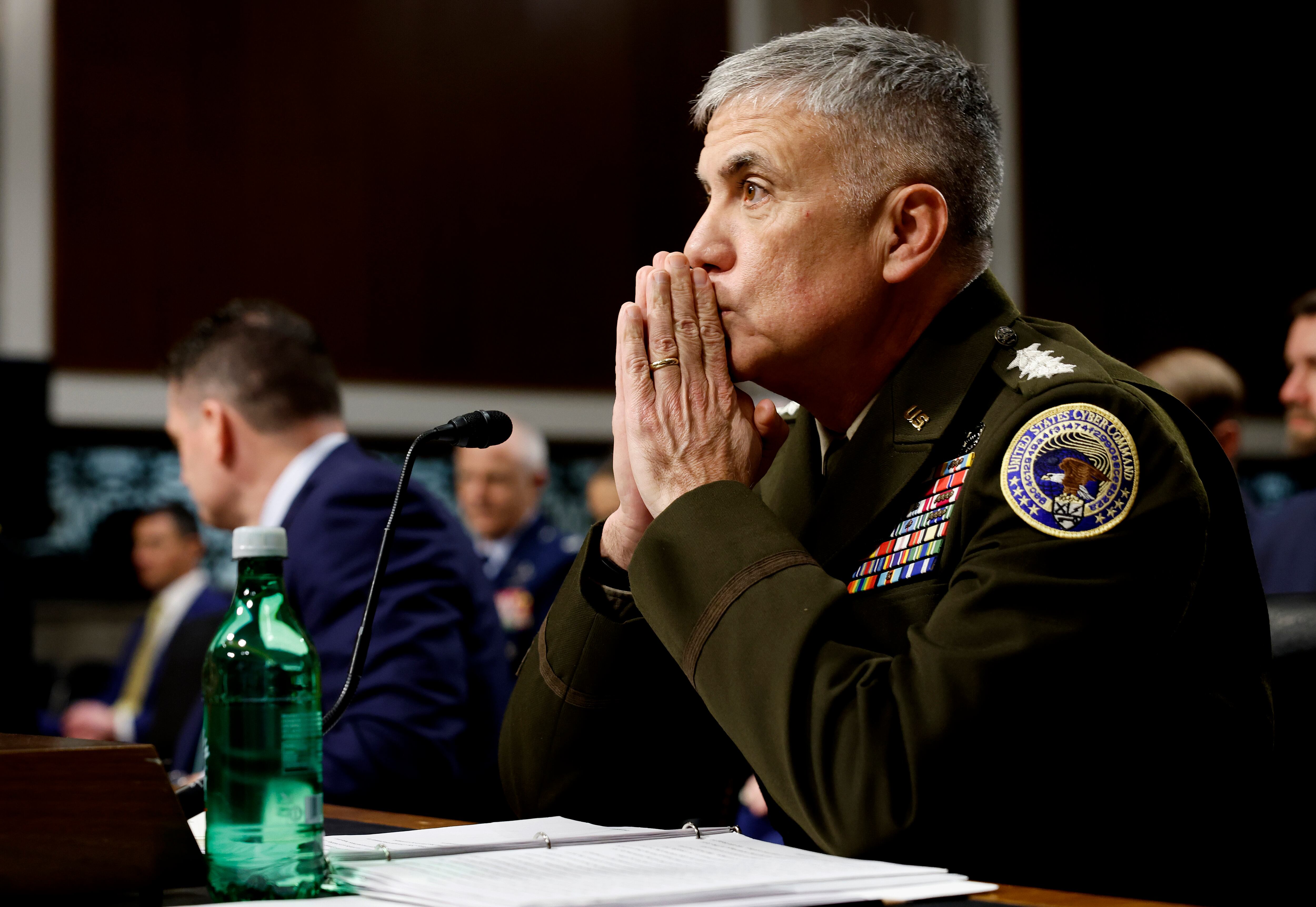 Gen. Paul Nakasone, commander of U.S. Cyber Command and director of the National Security Agency, testifies before the Senate Armed Services Committee on March 07, 2023.