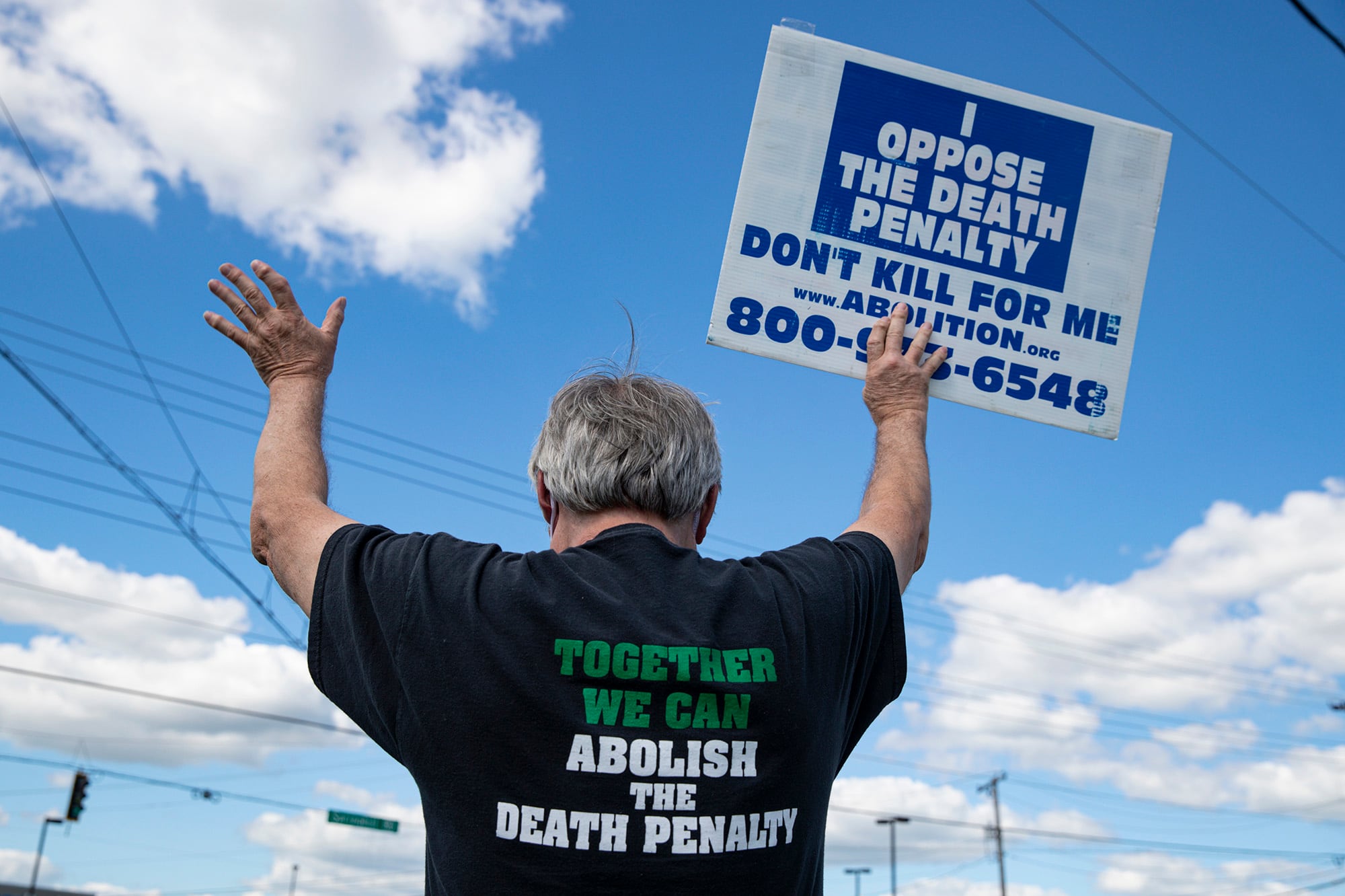 Protesters against the death penalty gather in Terre Haute, Ind., on July 13, 2020.