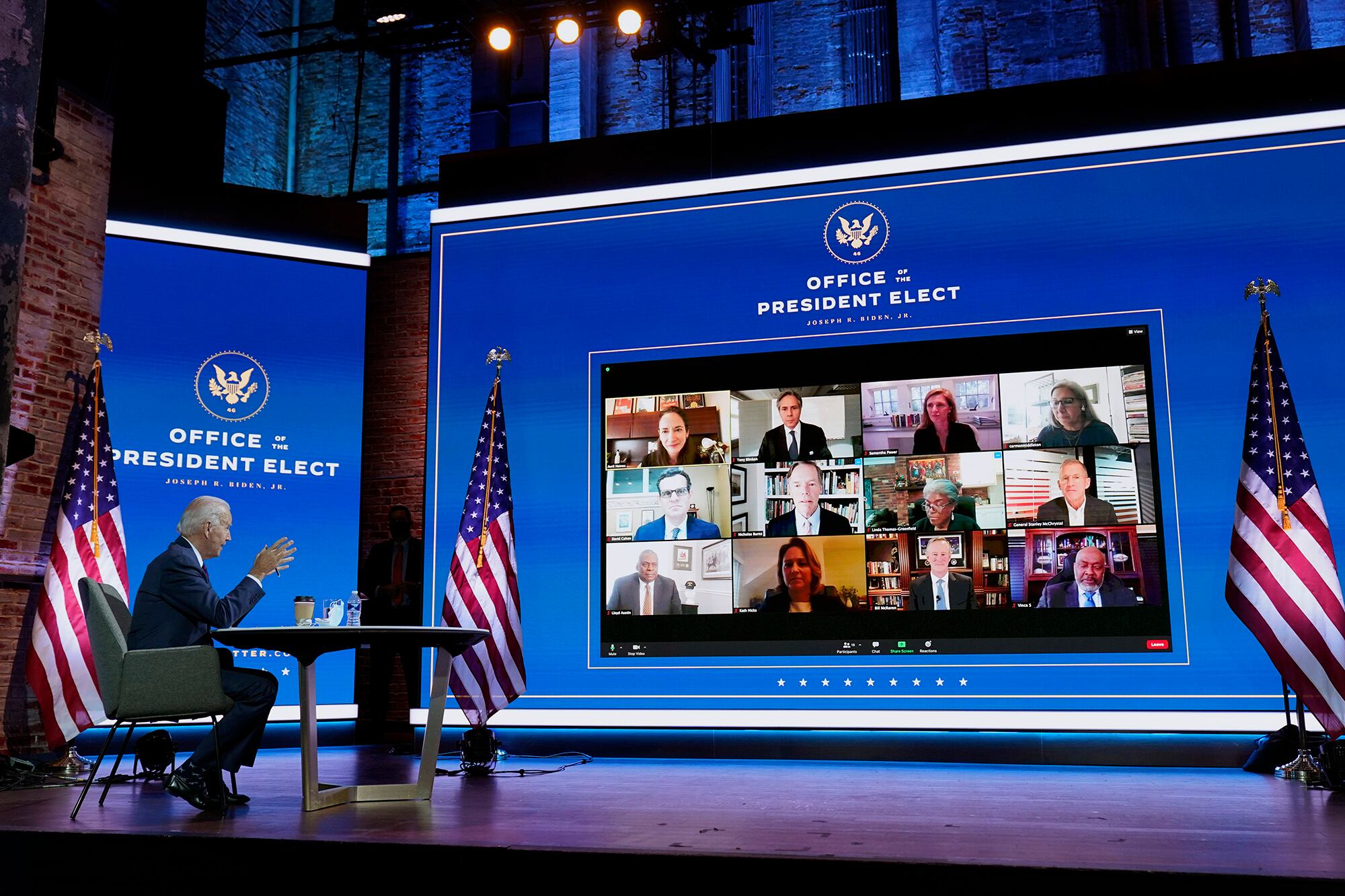 President-elect Joe Biden attends a national security briefing at The Queen theater, Tuesday, Nov. 17, 2020, in Wilmington, Del.